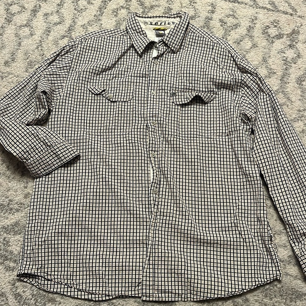 Men’s brown/black plaid button up shirt